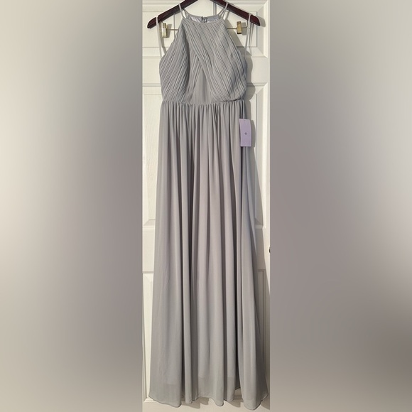 NWT BHLDN Anthropologie 12 Madrie Maxi Dress Fog Grey Bridesmaid Halter Chiffon - Picture 3 of 12